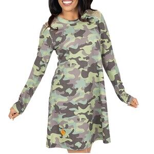 Simply Southern Camo Green Turtles & Gold Sequin Sweater Dress, Size S (4-6)